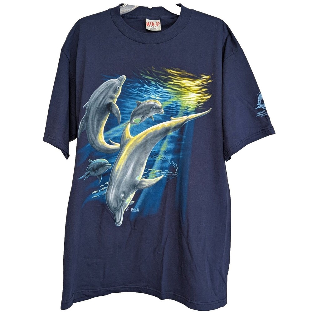 Vtg Wild Gear Mens XL Dolphin Graphic T Shirt Millers Marina Florida NWOT 23 P2P